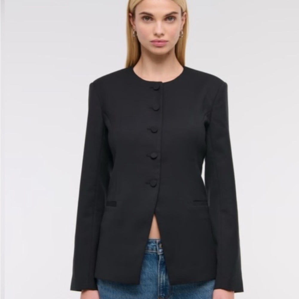 Abercrombie & Fitch Black Collarless Blazer LARGE NWT